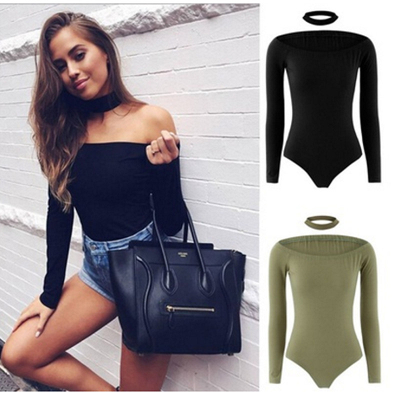 

Sexy Solid Bodysuits Women Jumpsuit Slash Neck Good Stretch Long Sleeve Body Suits Regular Simple Bodysuits Jumpsuit IU826057, Black