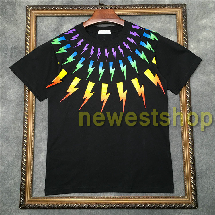 

High Quality tshirts mens color geometry printing t shirts Fashion rainbow print T shirt Womens Cool Designer t-Shirts unsex tee, Black