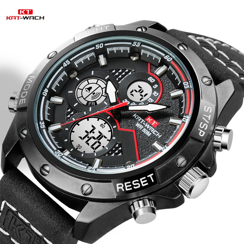 

KT Watches Men 2020 Wrist Watch Quartz Sport Leather Gifts Luxury Waterproof Chronograph Analog Digital Mans Watch Black KT1805, Slivery;brown
