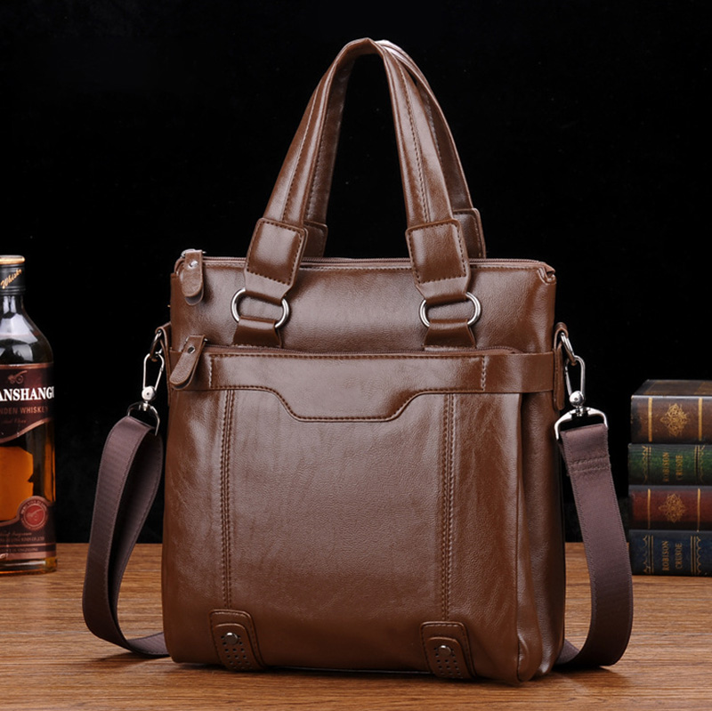 

Men Briefcases Leather Handbags Computer Laptop Bag Vintage Laptop Briefcase Male Computer Shoulder Bags Waterproof Office Portable Handbag