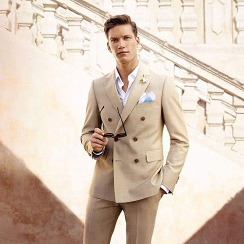 Champagne Men's Tuxedo Men's Suits Double Breasted Casual Blazer Personalized Dresses Men's Daily Work Wear (Jacket + Pants)
