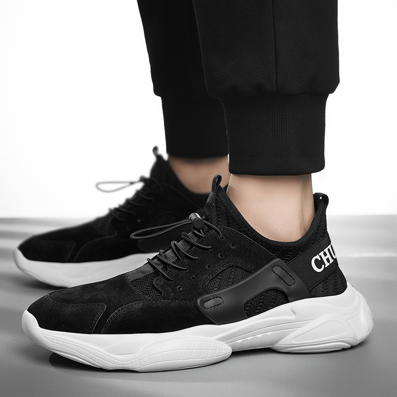 

2022 Running Shoes G.N.SHIJIA Fashion Designer Top Quality Polyurethane Shoes Sole Black Grey Red Flat Sport Pigskin Flyweave Sneakers, #1 black