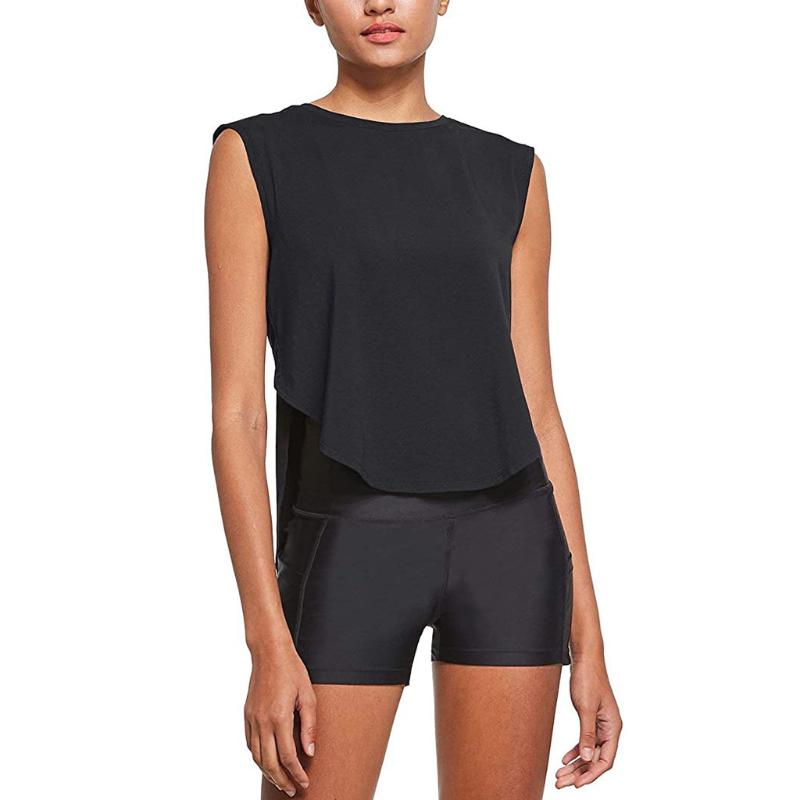 

Women Breathable Fitness Sports Shirt Ladies Sleeveless Yoga Shirt Workout Tops for Women Quick Dry Sports Wear for Gym #D, Black
