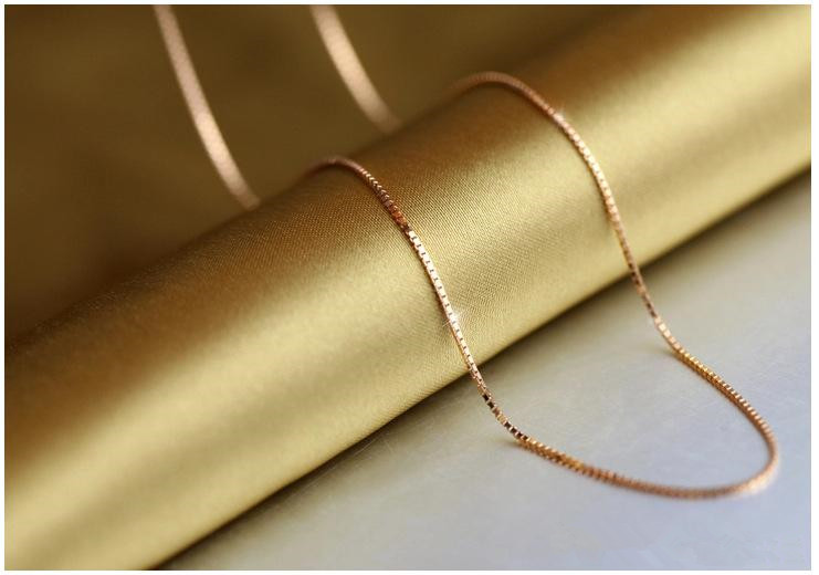 

18K rose gold plated silver jewelry fashion wild tide 18inch 1mm rose gold box chain pendant retro minimalist accessories