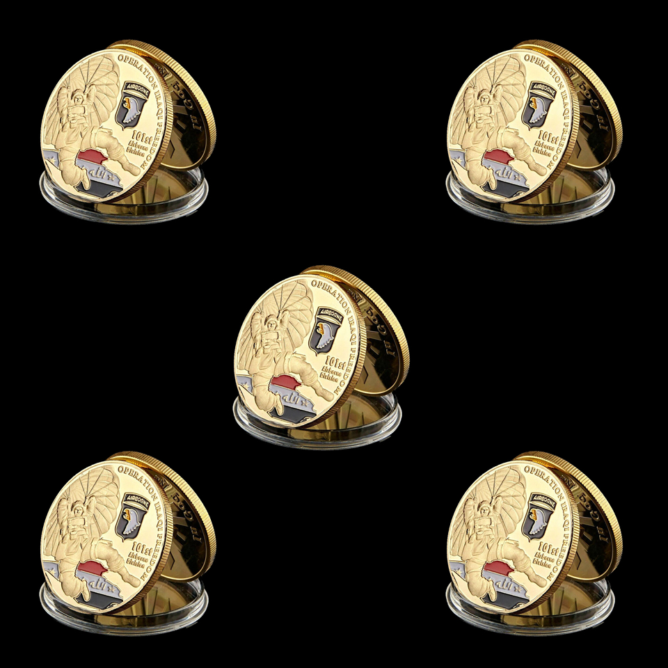 5pcs US Challenge Coin Craft Iraq War 101st Airborne Division Army Eagle 1oz Gold Plated Badge-image-521952257