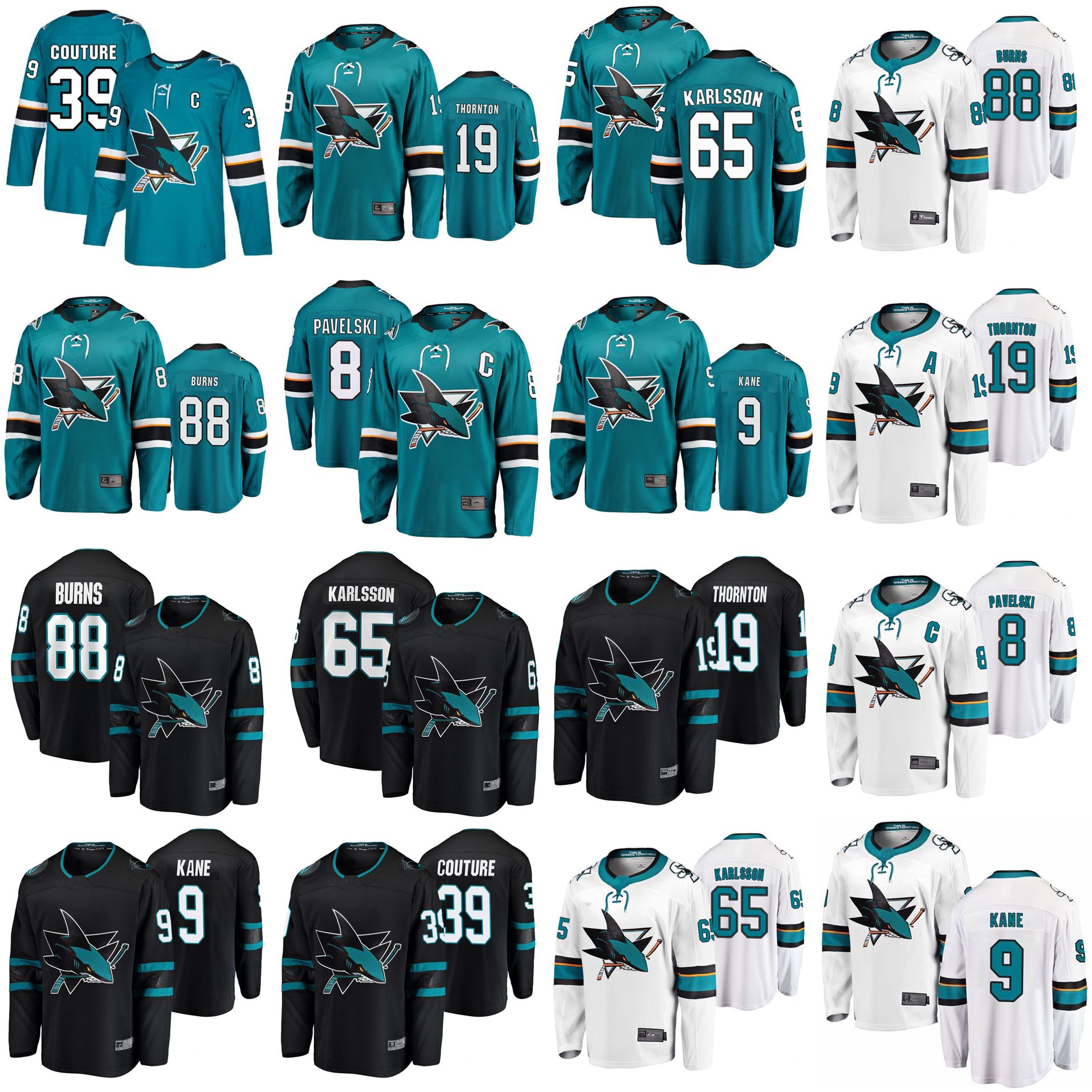 

San Jose Sharks Jerseys Mens 88 Brent Burns Jersey 39 Logan Couture Womens 65 Erik Karlsson Ice Hockey Jerseys Youth Stitched, Youth teal home