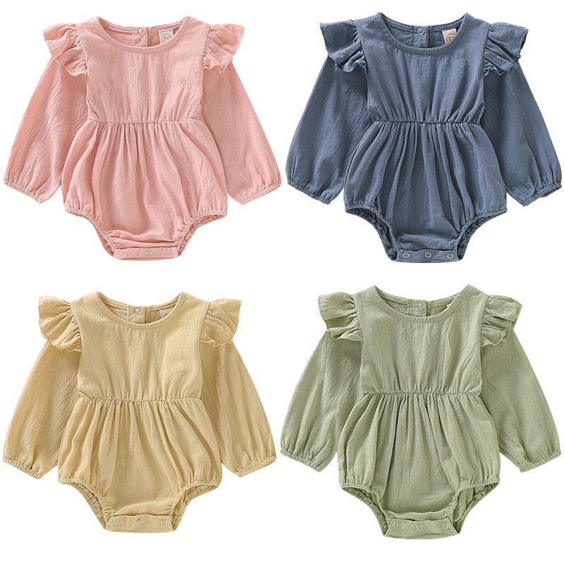 

0-24M Newborn Baby Girl Ruffle Flare Long Sleeve Outfit Baby Girl Romper Clothes For Girls Romper Linen Cotton