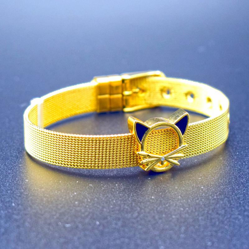 

Link, Chain Simple Color 10mm Stainless Steel Mesh Bracelets For Men Women Rose Gold Cute Cat Portrait Brands Bracelet Gift