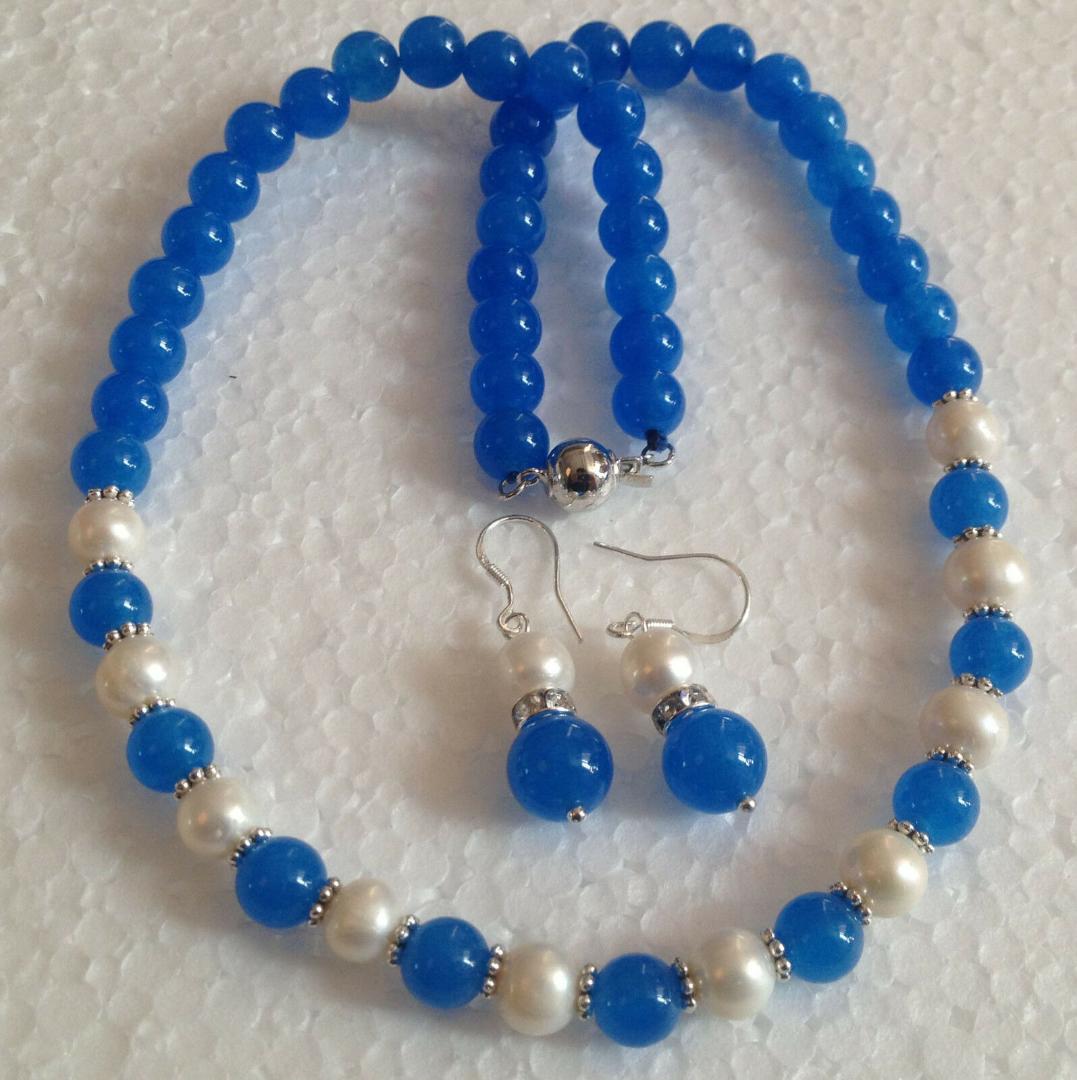 12mm weißes Rosa lavendel /& blaue mehrfarbige Jade Halskette Ohrringe gesetzt
