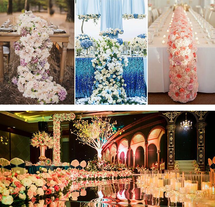 

1M long Elegant Artificial Flower Rows Wedding Centerpieces Road Cited Flower Table Runner Decoration Supplies Free Shipping