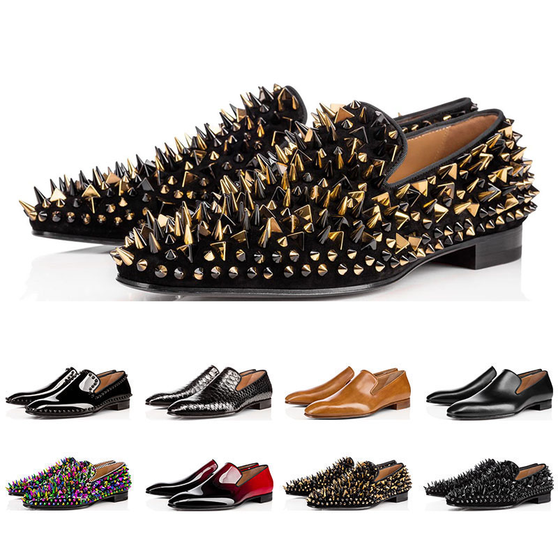 

Luxury designer mens shoes loafers black red spike Patent Leather Slip On Dress Wedding flats bottoms Shoe for Business Party size 39-47, #2