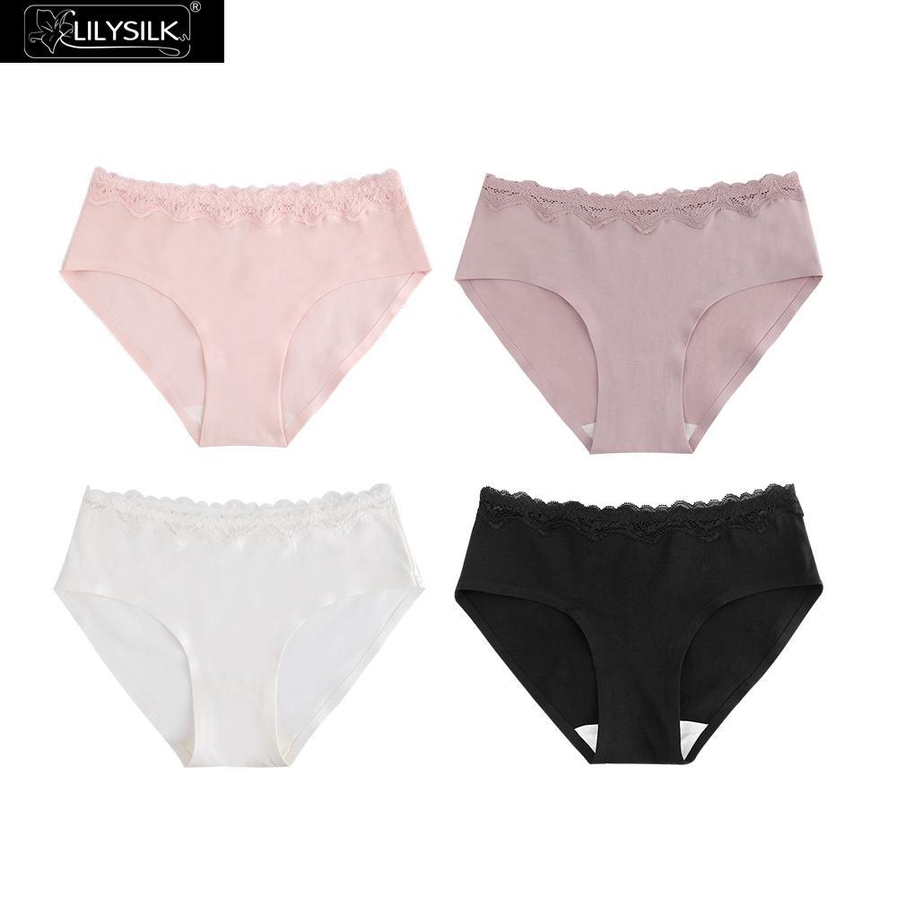 

LilySilk Panties 4 Pack Silk Knitted Underwear Briefs Lacy Mulburry Women Female NEW Free Shipping Y200425, Blackwhitegreynude