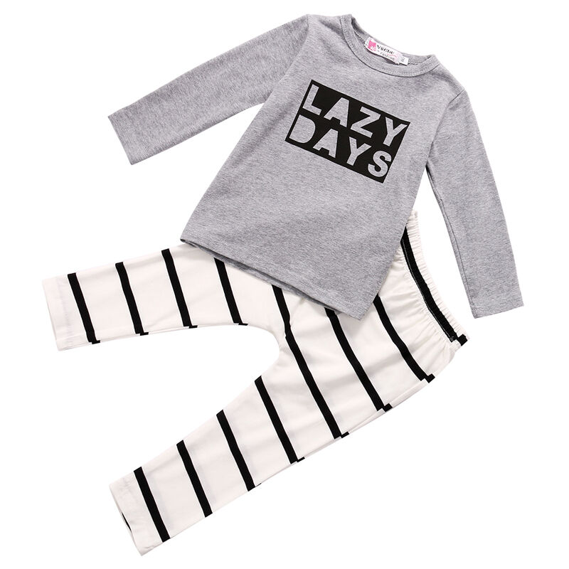 

2020 Toddler Infant Kids Baby Boys Girls Clothes Pajamas Set Long Sleeve Tops Gray T-shirt Leggings 2Pcs Outfit Clothing Costume