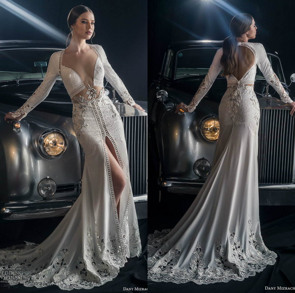 

2020 Sexy Mermaid Wedding Dresses Front High Split Deep V Neck Backless Appliqued Beach Wedding Dress Long Sleeve Boho Bridal Gowns, Dark red