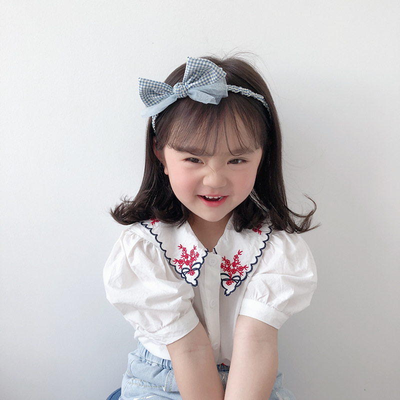 

2020 New Korean Style Sweet Cute Child Hairbands Plaid Mesh Bow Trendy Hair Hoop for Girl Fashion Accessories