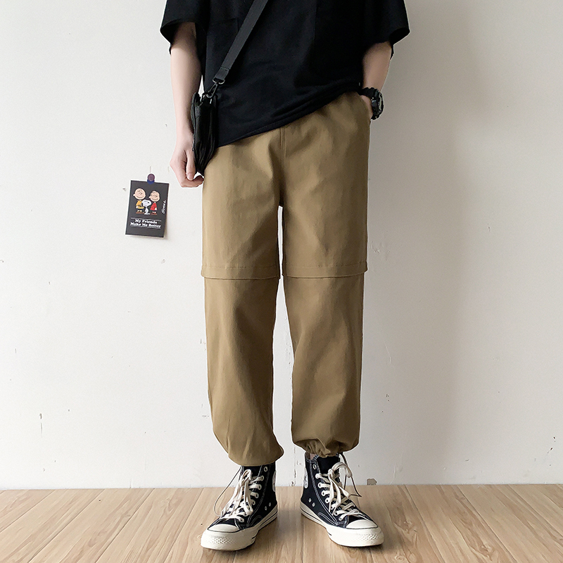 

2020 Spring And Autumn New Men's Solid Color Elastic Beam Pants Fashion Casual Loose Straight Pants Black / Coral Red -2XL