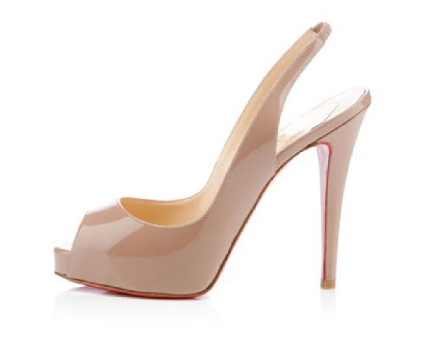 

Classic Red Bottom High Heels Platform Shoe Pumps Nude/Black Patent Leather Peep-toe Women Dress Wedding Sandals Shoes size 34-41