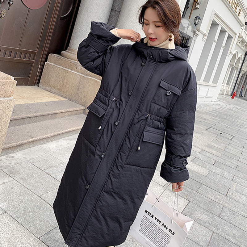 

EWQ] 2019 Winter New Hooded Thick Down Parka Thick Warm Minimlist Cashmere Outerwear Plus Size Cotton-padded Coat QL277, Black