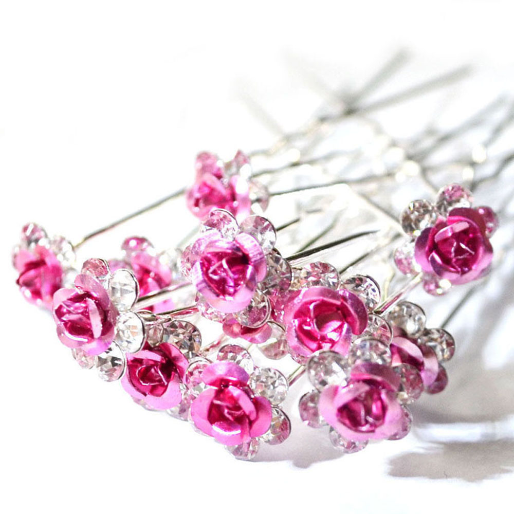 

Hot 20Pcs/pack Wedding Party Bridal Clear Crystal Rhinestone Rose Flower Hair Clips Hair Accessories Jewelry Barrettes Headwear