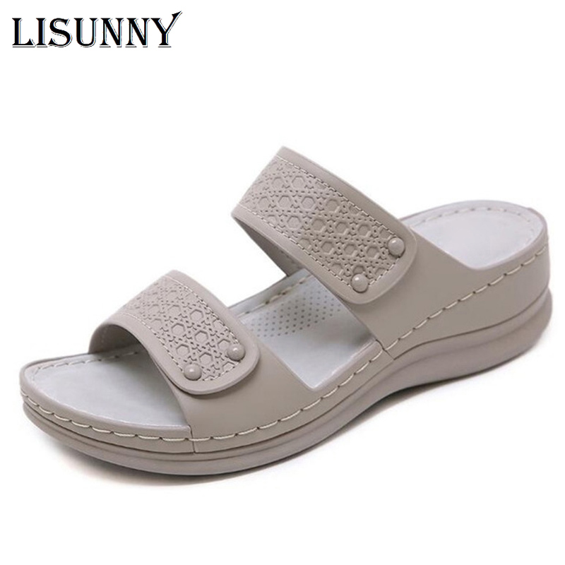 

LISUNNY fashion female summer sandals large size with thick bottom Comfortable sandals slippers womens shoes, Black