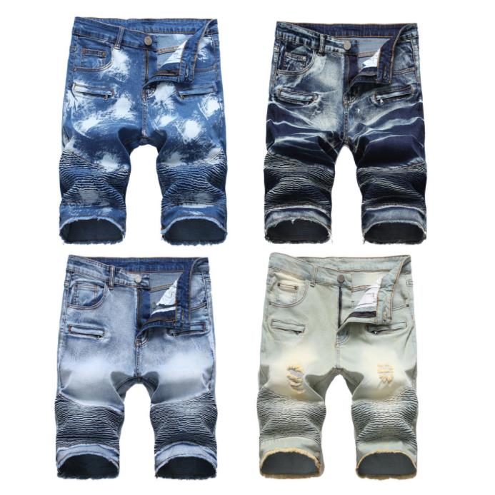 

Mens Designer Jeans Luxury Washed Skinny Short Pants Fashion Mens Hole Distrressed Jeans, Blue 1