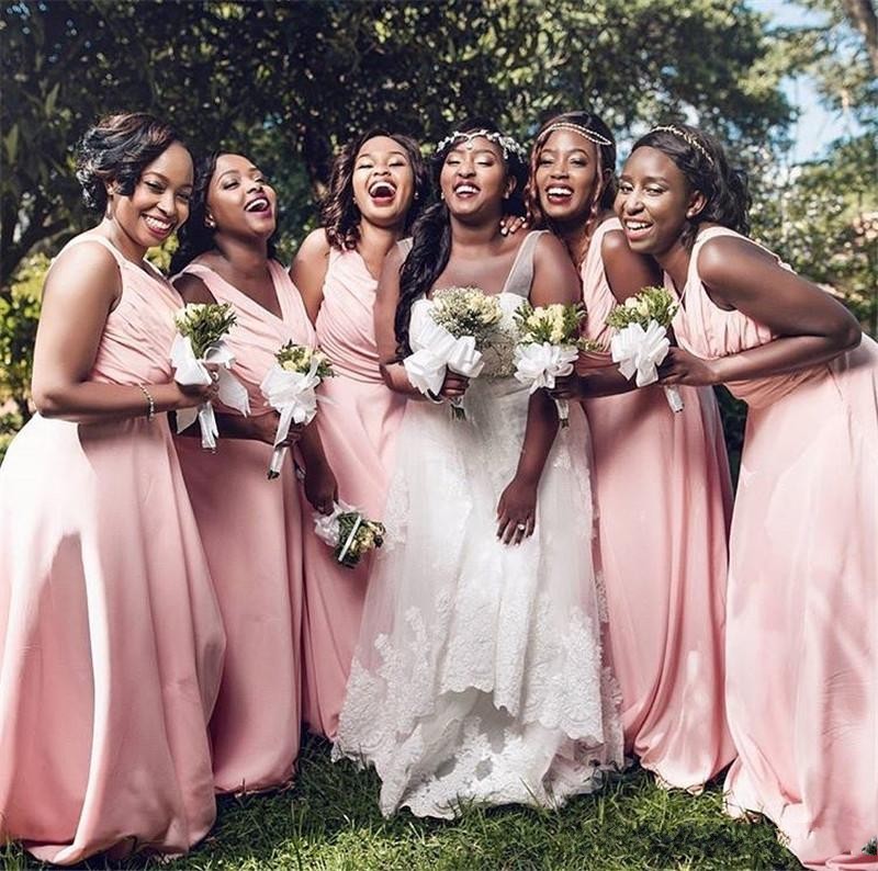 

2020 Generous Pink Chiffon Bridesmaid Dresses For Summer Garden Weddings African Maid of Honor Gowns Lace-up Back Girls Wedding Guest Dress