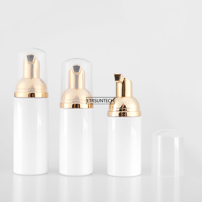 

30ml 50ml 80ml Empty Plastic Foamer Bottle Pump Facial Cleanser Liquid Soap Dispenser White Foam PET Bottles with Gold Tops