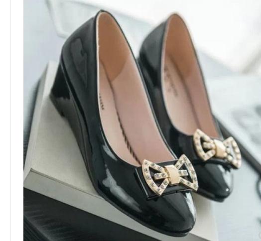 

2019 Women's shoes in Spring and Autumn with New style Slope heel round head bowknot @282, Black