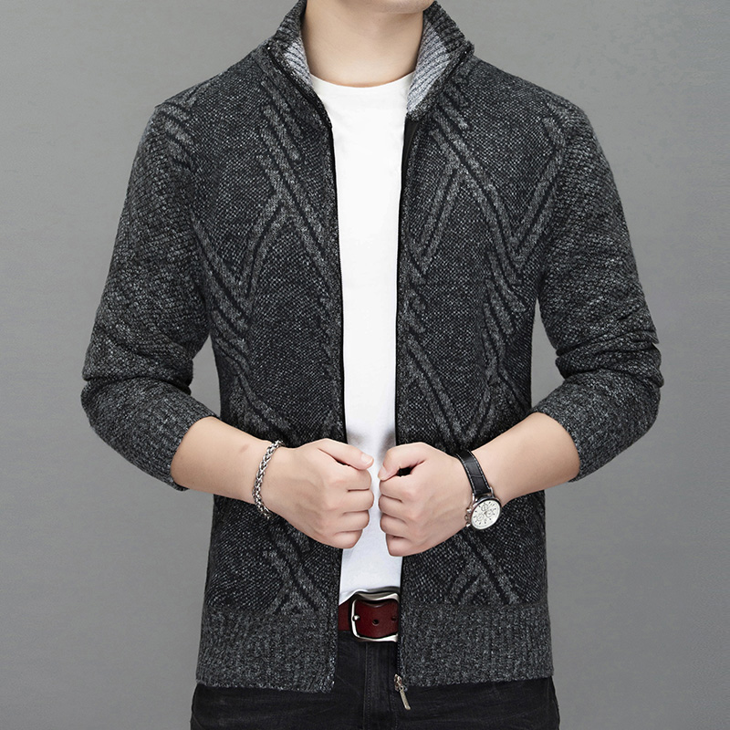 

New Men's Cardigans Winter Thick Jackets Solid Color Coat Men Sweaters Knitwear Warm Sweatercoat, Khaki