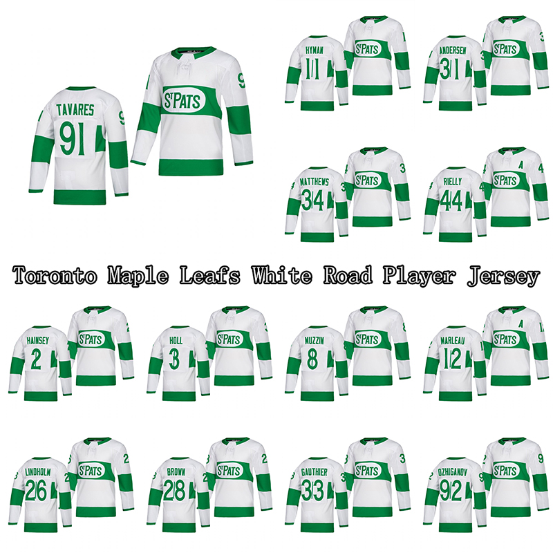 Custom Toronto Maple Leafs White Road Player Jersey 91 Tavares 34 Matthew 16 Marner 44 Rielly 31 Andersen Hockey jerseys