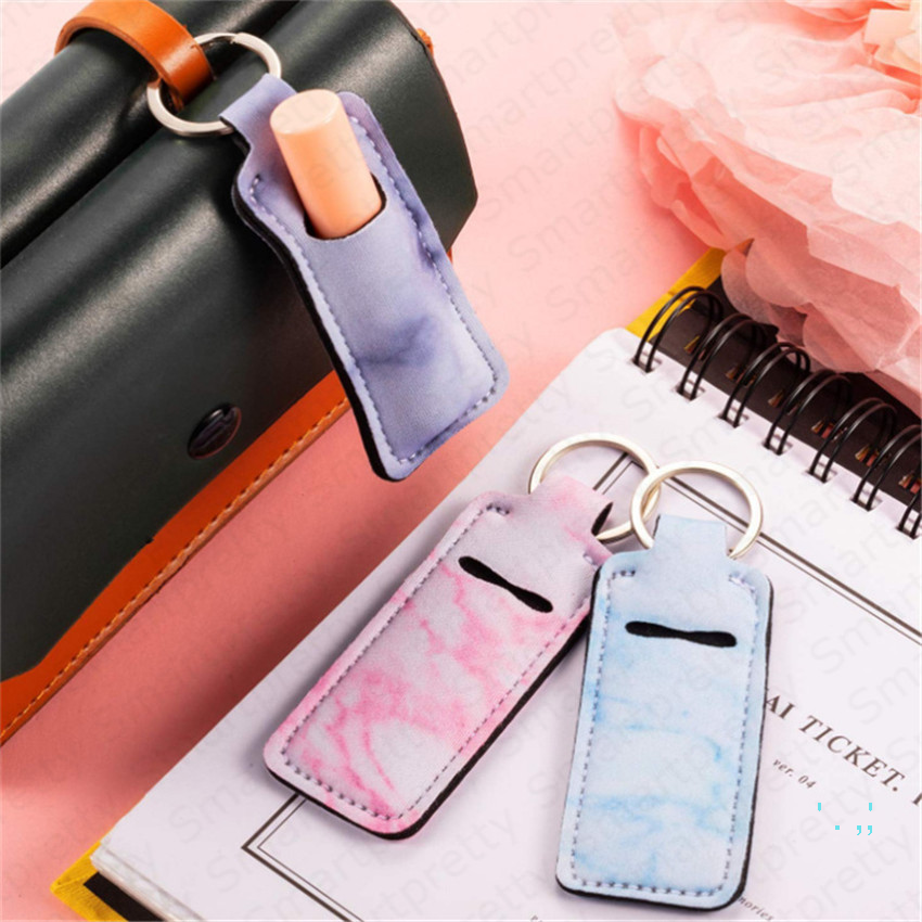 

Rectangle Neoprene Lilly Lipstick Holder Keychain Cover Chapstick Holder Lip Cover Colored Lips Balm Protective Cases Pendents E4206