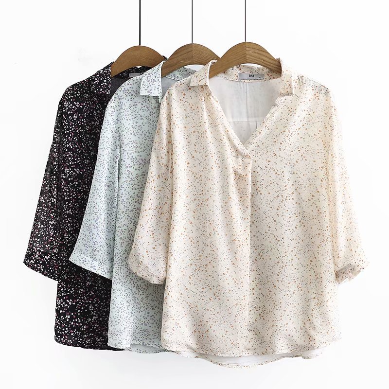 

2020 New Fashion Brand Oversize Plus Size Shirt Print Casual Three Quarter V-neck, Black