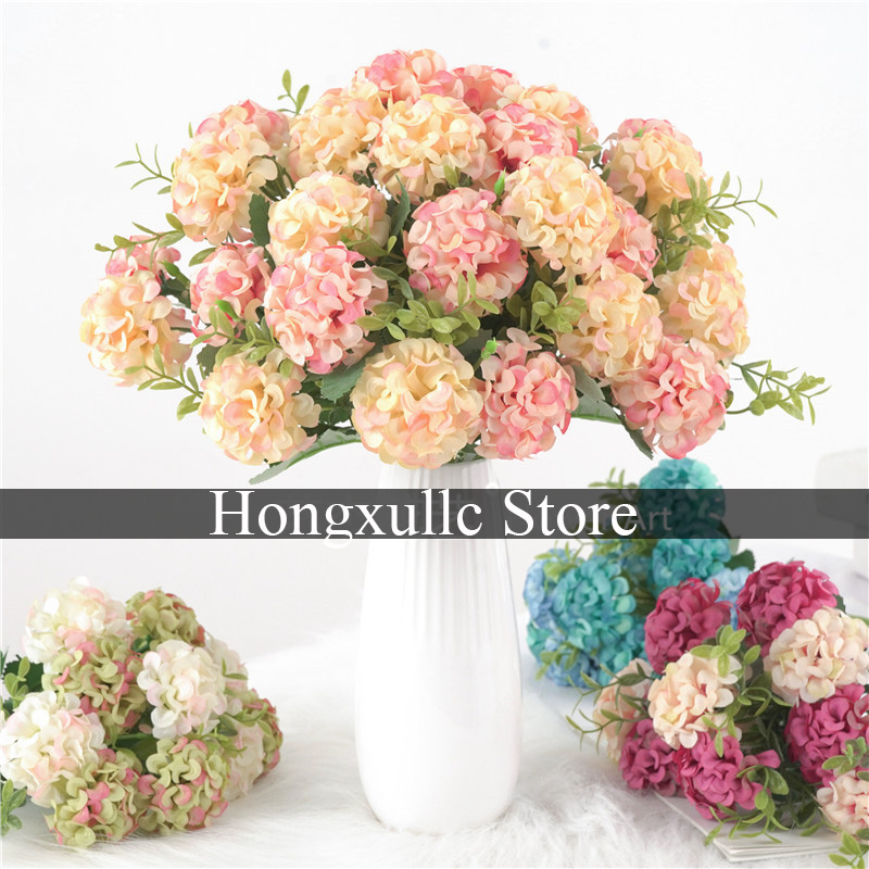 

5Pcs/lot New 10Head Hydrangea Faux Flower Decoration Home Silk Flower Wedding Decor Bride Holding Fake Flower Bouquet Flores DIY Garland, Champagne