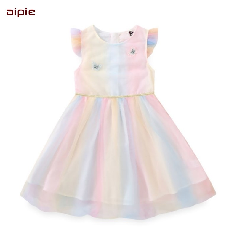 

Children girls's summer dresses Fashion Rainbow Color Knee-length girls dress clothing for 4-12 years