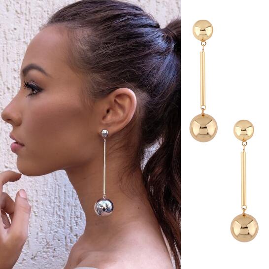 

Hot new fashion designer exaggerated golden metal ball drop dangle chandelier stud earrings for women silver