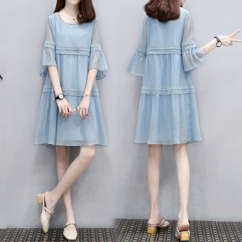 

Maternity Dress 2020 Summer New Korean Fashion Chiffon Lotus Leaf Sleeve Loose Maternity Dress, White