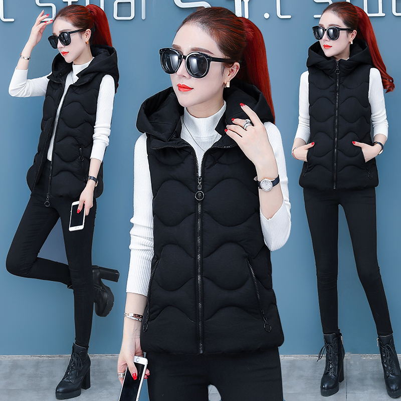 

Wholesale new autumn and winter women's slim short down coat detachable hooded cotton vest jacket size S-XL, White