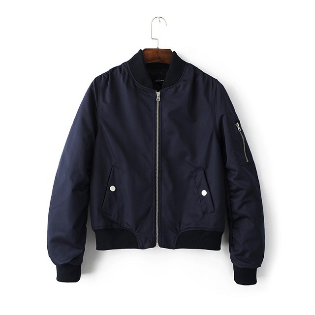 

Long-sleeved Stand Collar Thin Pilot Jackets Women Basic All-match Coat Female Solid Color Bomber Jacket Lady Flight Jacket, Black