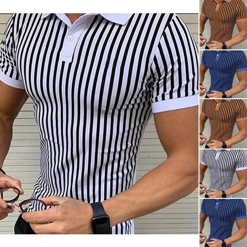 

INCERUN Man Fashion Business Brand Shirts Men Striped Shirts Causal Short Sleeve Lapel Blouse Summer Streetwear Camisa -5XL 7, Brown