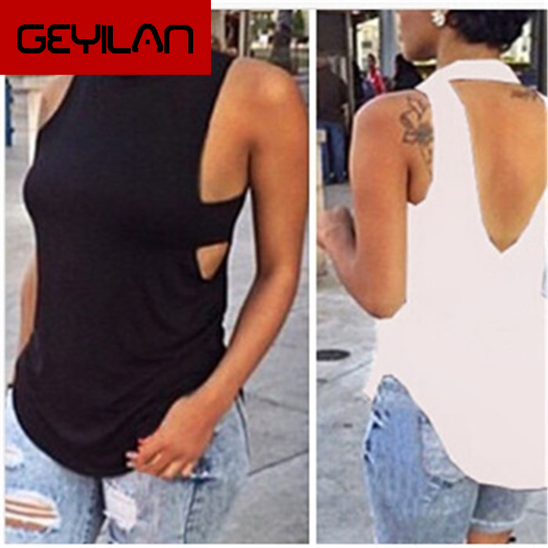 

Sexy Women Summer Casual Open Back Tank Tops Vest Basic Solid Black White Sleeveless Casual Summer Fashion Skinny Shirt