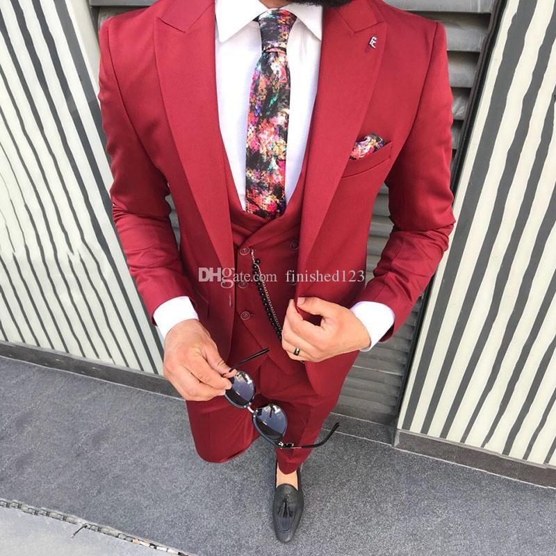 

Very Good One Button Red Groom Tuxedos Peak Lapel Men Suits 3 pieces Wedding/Prom/Dinner Blazer (Jacket+Pants+Vest+Tie) W552, Same as image
