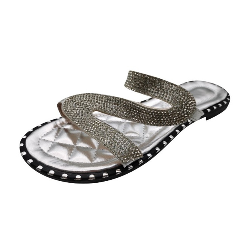 

Women's Sandals Shoes Casual Outside Slippers Stick The Rhinestone Flat Buckle Slippers 3 Colors PH-CFY20050914, Black