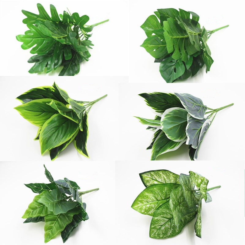

9 fork Artificial Plant Flower with Leaf Plastic Green Grass Tree Plant Fake Leaf Foliage Bush for Home Wedding Party Decor