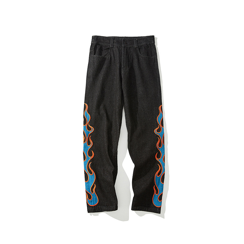 

Tide LawFoo countries original flame printed men's new high street of 2020 autumn winters is recreational the jeans trousers, Black