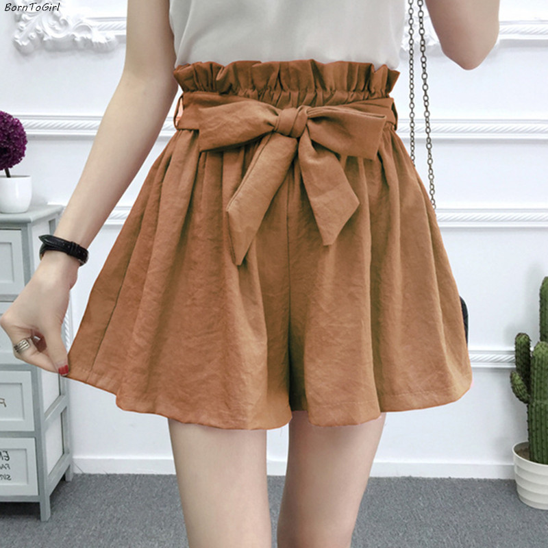

BornToGirl Casual High Waist Loose Shorts For Women Black White Pink Green BrownKhaki Shorts