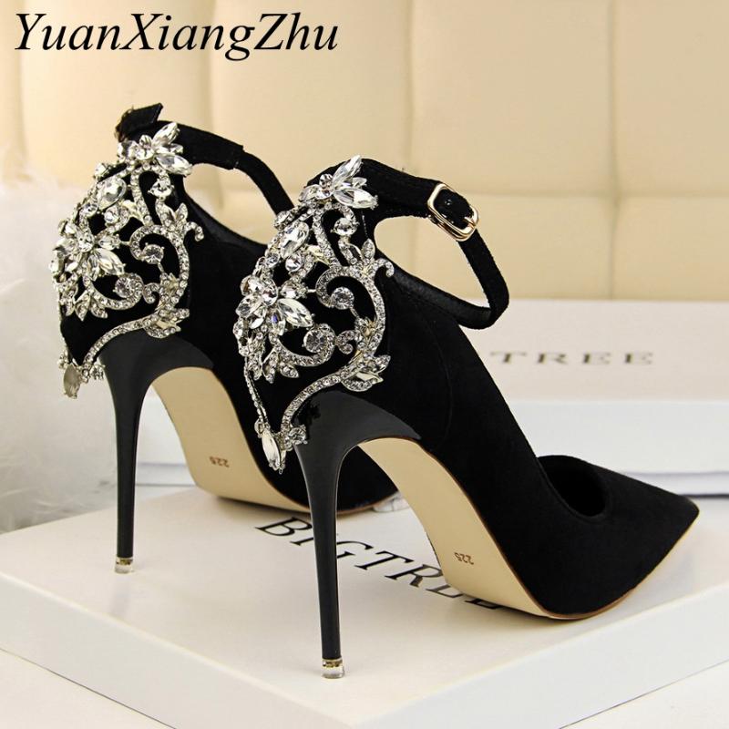 

Women Heels Pumps 2020 Summer New Ankle Lace Diamond Dresses Womens Wedding High Heel High Quality Sexy Ladies Party Shoes, Black