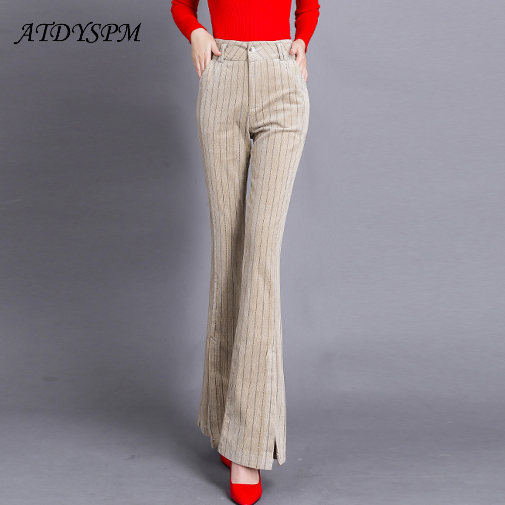 

Women' Corduroy Pants Autumn Winter Thick Warm Pants Elegant Bodycon Trumpet High Waist Casual Trousers, As photo