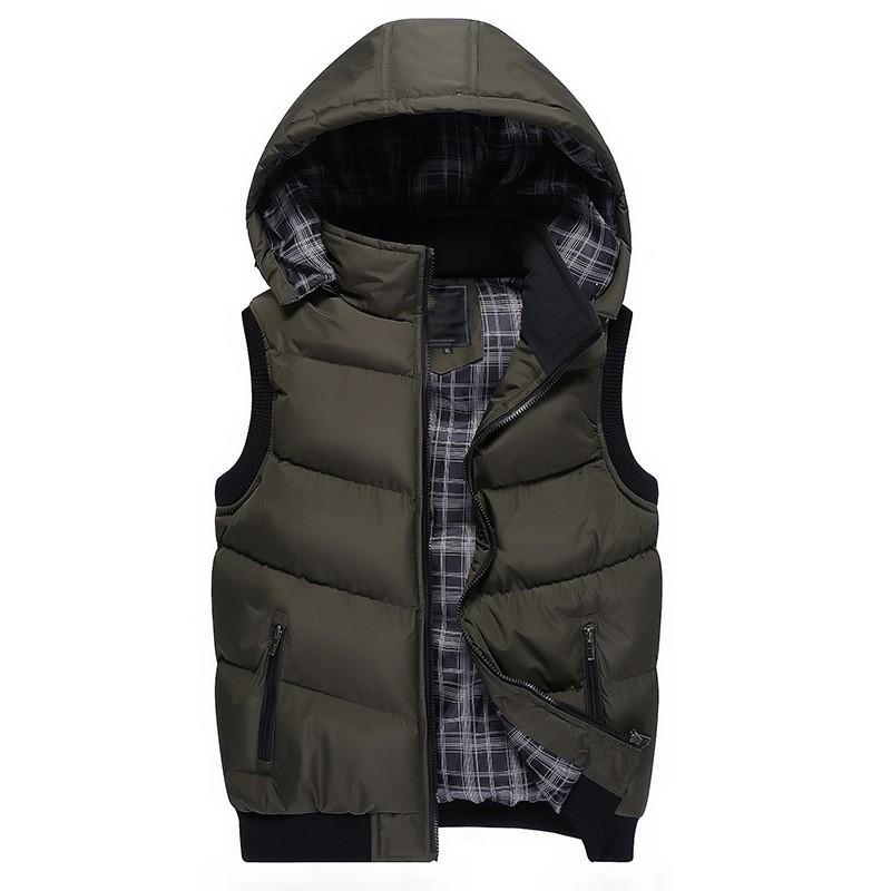

Men Winter Sleeveless Down Jacket Casual Hooded Vest Fashion Warm Outwear Coat For Men Zipper Lovers Windbreaker Large Size 5XL, Black