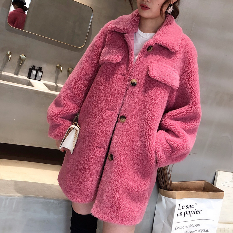 

New velvet coat female winter wool sheep fur in one long fur coat, Red