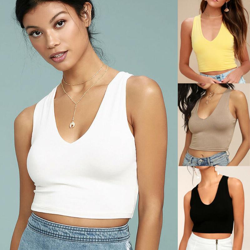 

2020 New Summer Women Sexy Casual Tank Slim Fit Vest Solid Color Sleeveless V-Neck Summer Crop Yoga Tops Cami Top Beachwear
